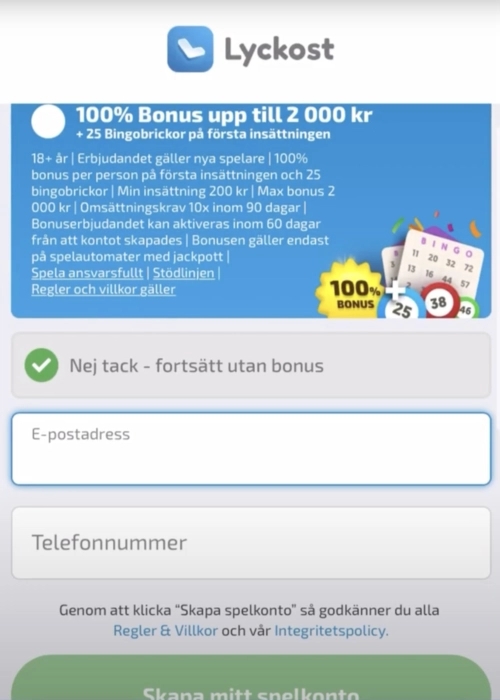 Säker spelare konto inloggning Lyckost Casino